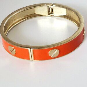 Orange & Gold Tone Enamel Bangle Hinge Bracelet 7.25" x 1/2"